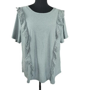 PERCH by Blu Pepper Sage Green Blouse Short sleeve Swiss dot